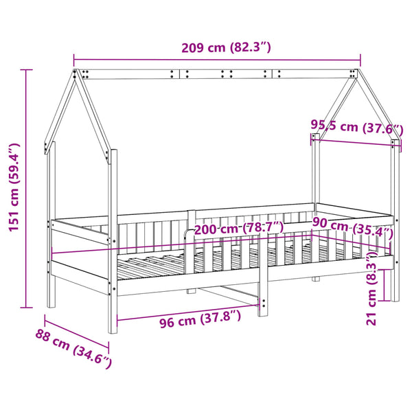 Wacholderbraunes Kinderbettgestell Hausform Nazam 90x200cm (Kiefer)