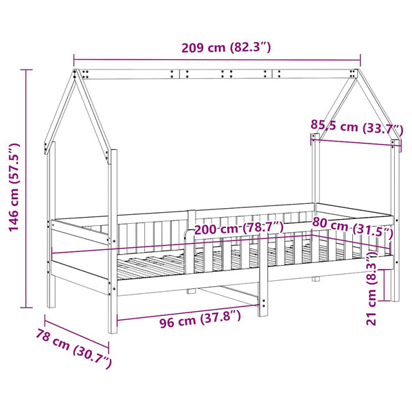 Valkoinen lasten talo sängynrunko Nazam 80x200cm (mänty)