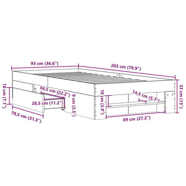 Bettgestell Eonica 90x200cm, weiß (Holz)