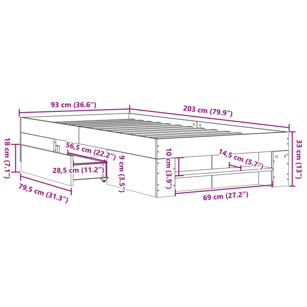 Bettgestell Eonica 90x200cm (Holz), betongrau