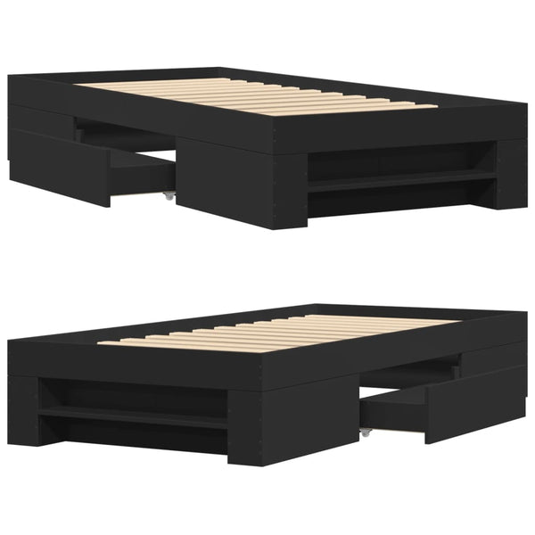 Schwarzes Bettgestell Eonica 90x190cm (Holz)