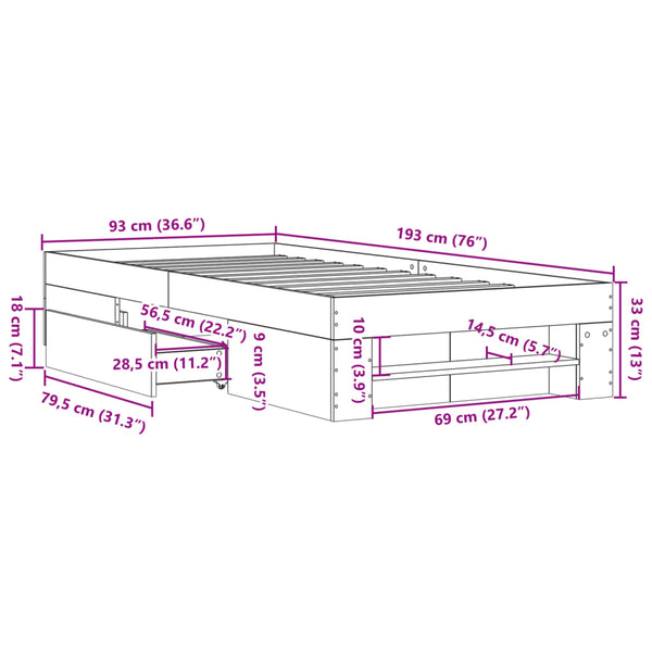 Schwarzes Bettgestell Eonica 90x190cm (Holz)