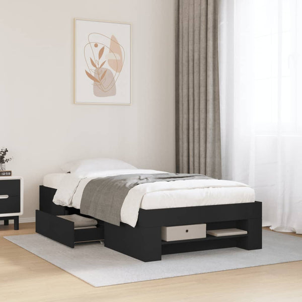 Schwarzes Bettgestell Eonica 90x190cm (Holz)