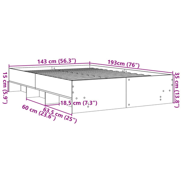 Betongraues Bettgestell Hristudora 140x190cm (Holz)
