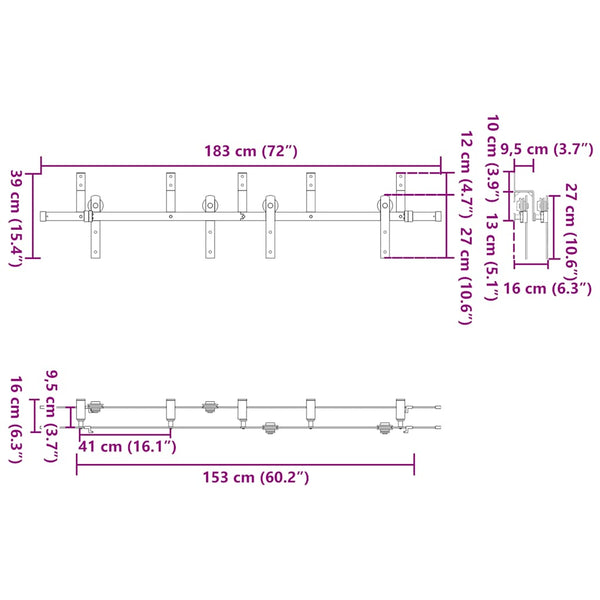Schwarzes Schiebetür-Montageset Stahl Donn 183 cm