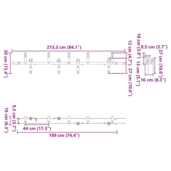 Schwarzes Schiebetürbeschlagset Stahl Donn 213,5cm
