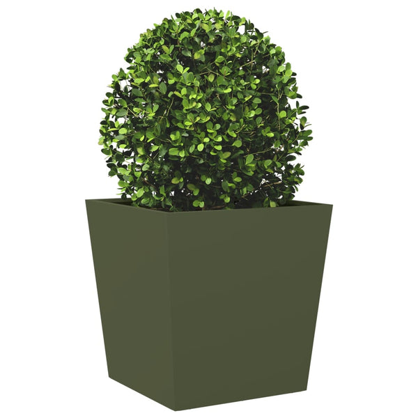 Olivgrüner Gartenblumenkasten Henea 50x50x50cm (Stahl)