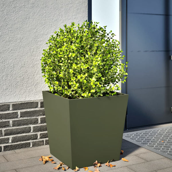 Olivgrüner Gartenblumenkasten Henea 50x50x50cm (Stahl)