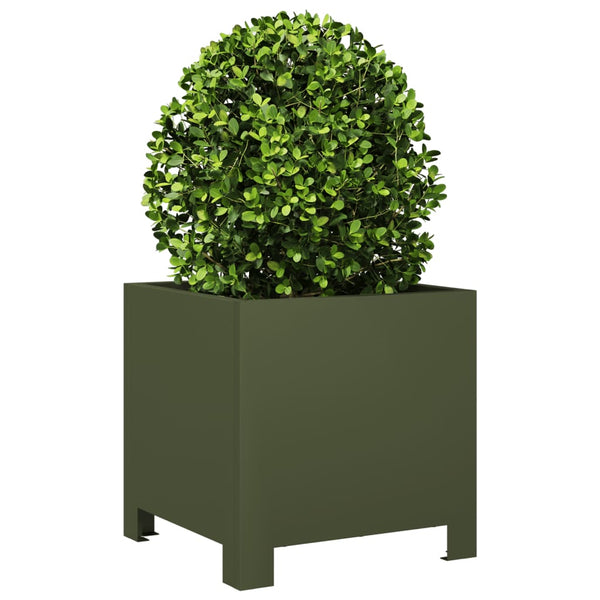 Olivgrüner Gartenblumenkasten Magheti 30x30x30cm (Stahl)