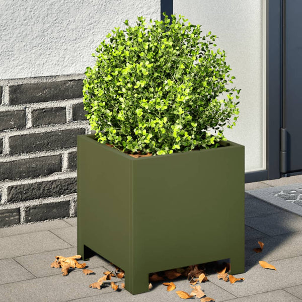 Olivgrüner Gartenblumenkasten Magheti 30x30x30cm (Stahl)