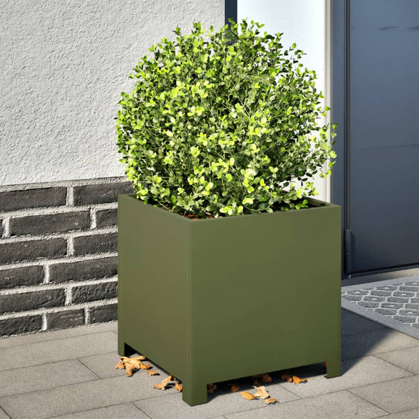 Olivgrüner Blumenkasten Magheti 40x40x40cm (Stahl)