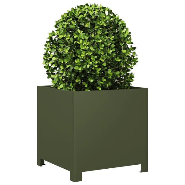 Olivgrüne Gartenblumenkästen Magheti 40x40x40cm (2 Stk. Stahl)