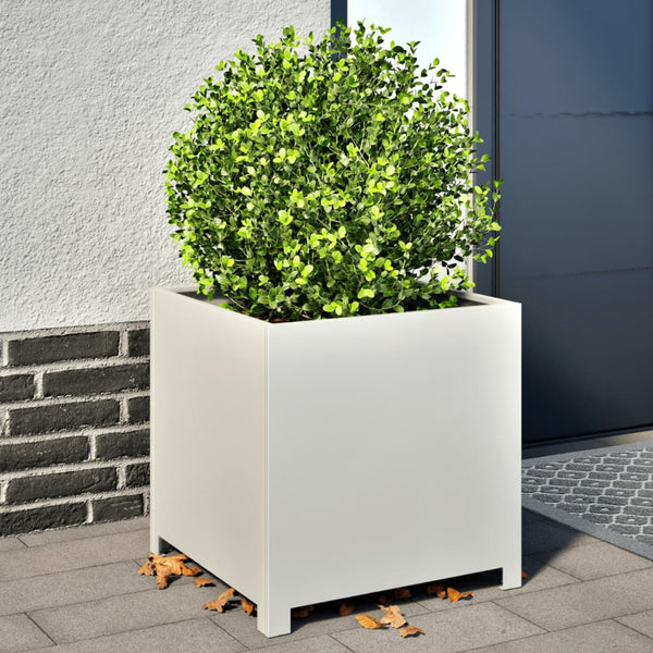 Weißer Gartenblumenkasten Magheti 50x50x50cm (Stahl)