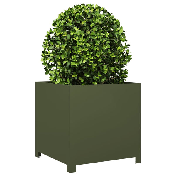 Olivgrüner Blumenkübel Magheti 50x50x50cm (Stahl)