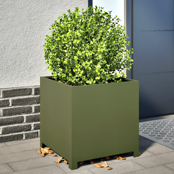 Olivgrüner Blumenkübel Magheti 50x50x50cm (Stahl)