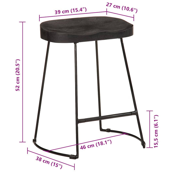 Barhocker Schwarz Zeldesan 46x38x52cm (2 St. Mangoholz)