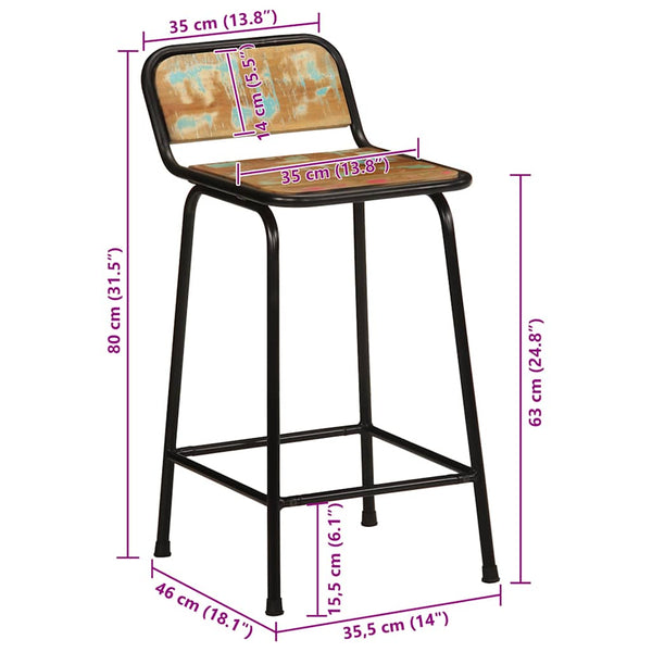 Barhocker Aktuell 46x35,5x80cm (2 St. Recycling-Massivholz)
