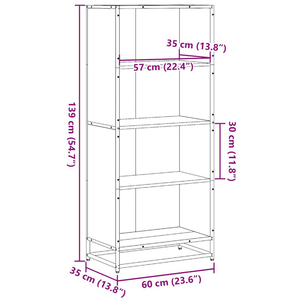 Schwarzes Bücherregal Adalber 60x35x139cm (Holz)