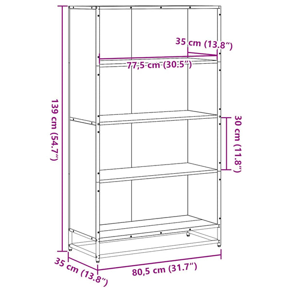 Schwarzes Bücherregal Adalber 80,5x35x139cm (Holz)