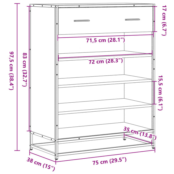 Grauer Schuhschrank Malania 75x38x97,5cm (Holz)