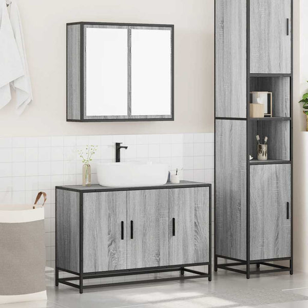 Grauer Badmöbel-Set Sigmond (2-teilig, Sonoma Eiche)