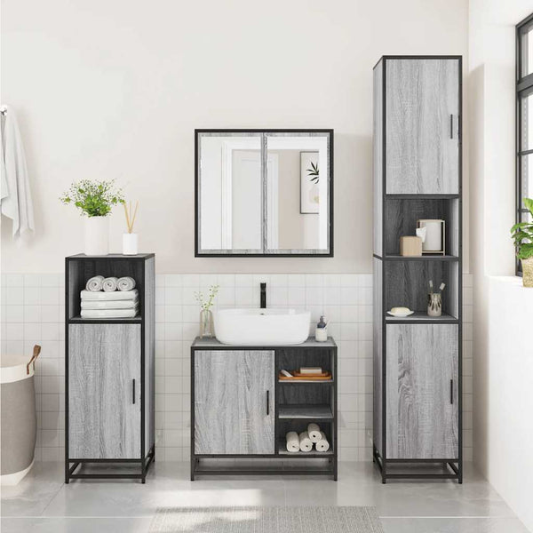 Graues Badmöbel-Set Leopatra (2-teilig, Sonoma Holz)