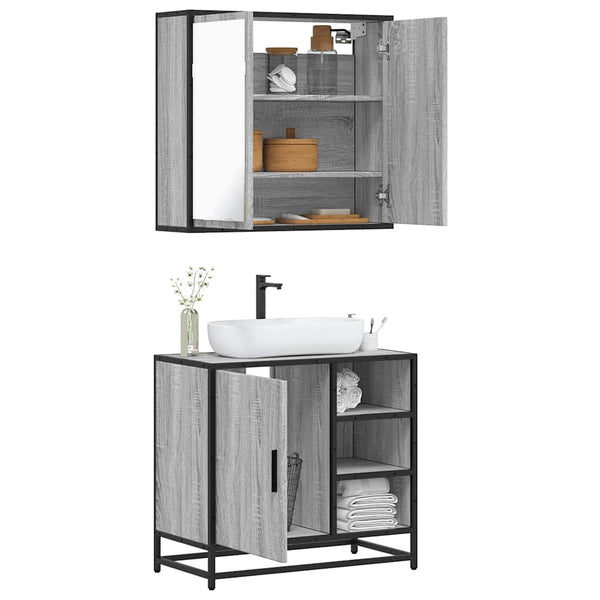 Graues Badmöbel-Set Leopatra (2-teilig, Sonoma Holz)