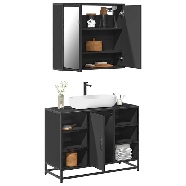 Schwarzes Badezimmermöbel-Set Izofina (2-teilig, Holz)