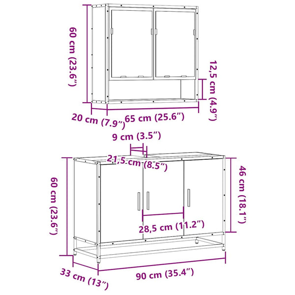 Graues Badmöbel-Set Sarlcta (2-teilig, Sonoma-Eiche)