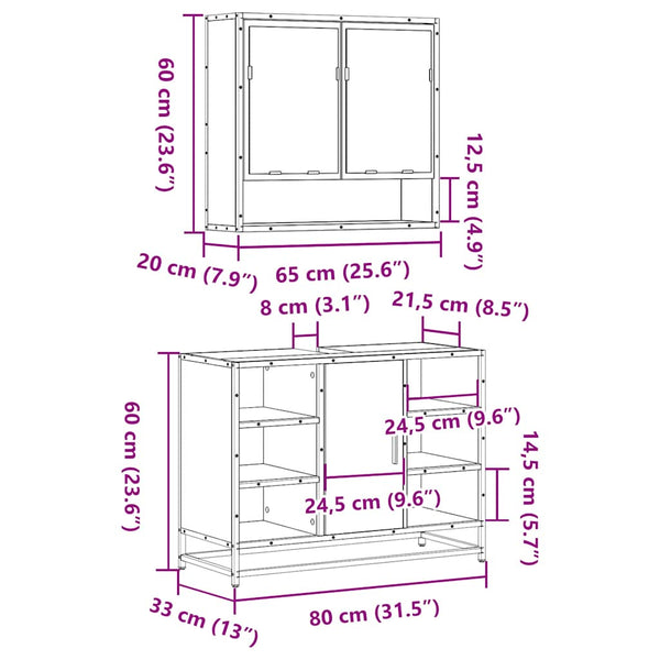 Badezimmermöbelset Emerig (2-teilig, Sonoma-Eiche, Holz)