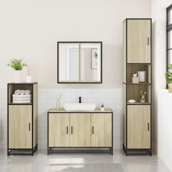 Badezimmermöbel-Set Sampetru (3-teilig, Sonoma-Eiche, Holz)
