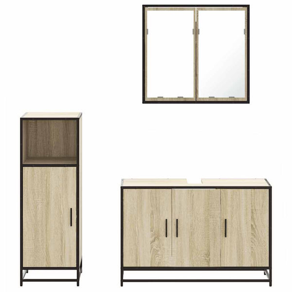Badezimmermöbel-Set Sampetru (3-teilig, Sonoma-Eiche, Holz)