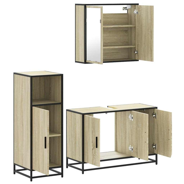 Badezimmermöbel-Set Sampetru (3-teilig, Sonoma-Eiche, Holz)
