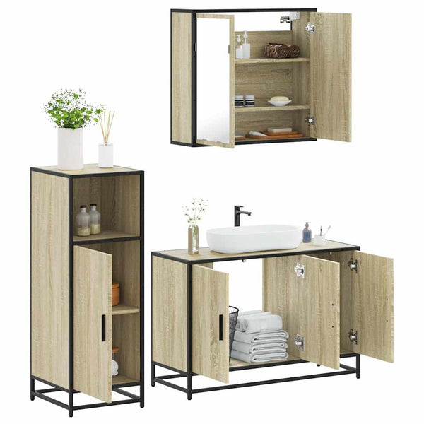 Badezimmermöbel-Set Sampetru (3-teilig, Sonoma-Eiche, Holz)