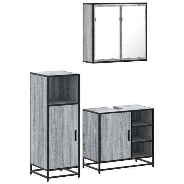 Graues Badmöbel-Set Hus (3-teilig, Sonoma-Holz)