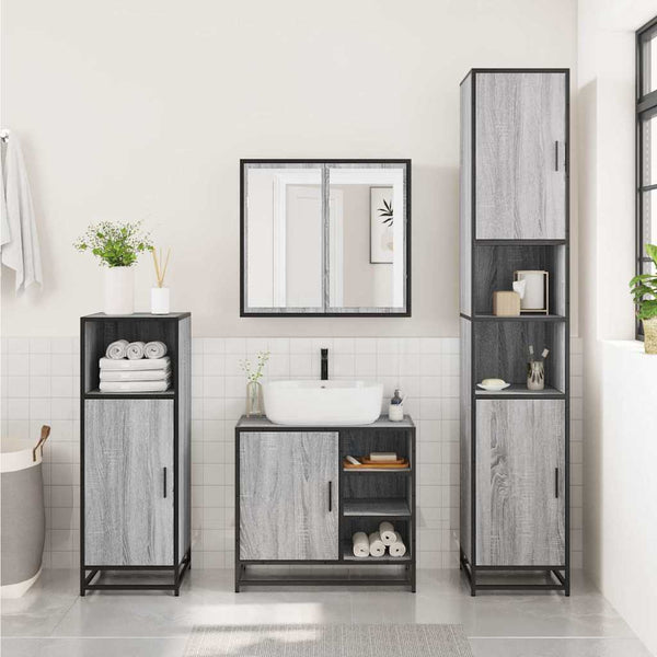 Graues Badmöbel-Set Hus (3-teilig, Sonoma-Holz)