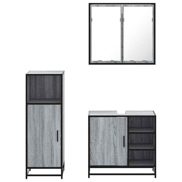 Graues Badmöbel-Set Hus (3-teilig, Sonoma-Holz)