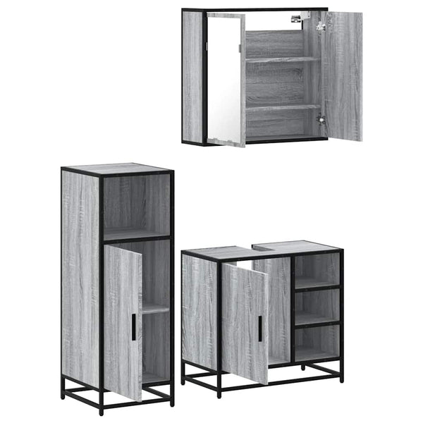 Graues Badmöbel-Set Hus (3-teilig, Sonoma-Holz)