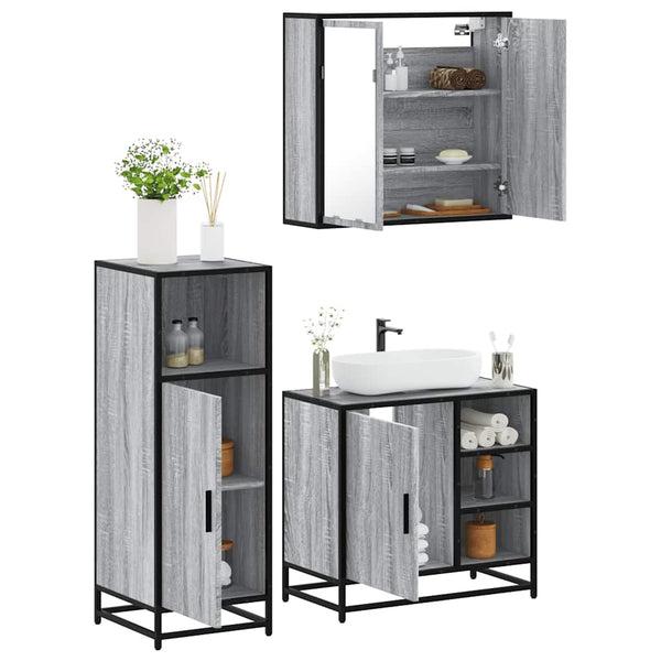 Graues Badmöbel-Set Hus (3-teilig, Sonoma-Holz)