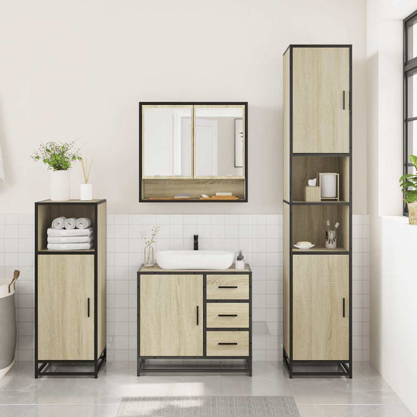 Badezimmermöbel-Set Ninelus (3-teilig, Sonoma-Eiche, Holz)