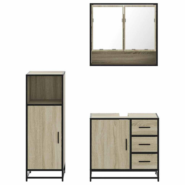 Badezimmermöbel-Set Ninelus (3-teilig, Sonoma-Eiche, Holz)