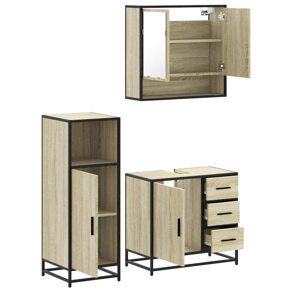 Badezimmermöbel-Set Ninelus (3-teilig, Sonoma-Eiche, Holz)