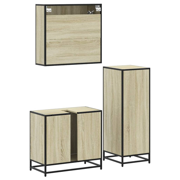Badezimmermöbel-Set Ninelus (3-teilig, Sonoma-Eiche, Holz)