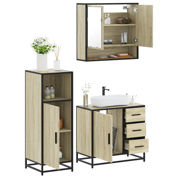 Badezimmermöbel-Set Ninelus (3-teilig, Sonoma-Eiche, Holz)