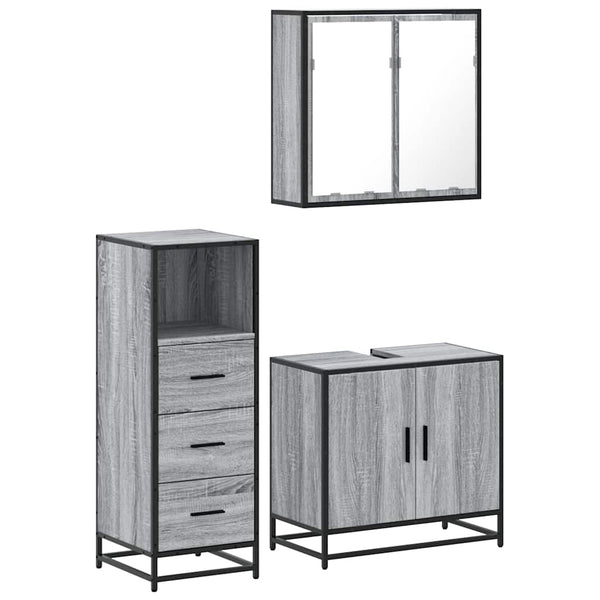 Graues Badmöbel-Set Paraschiv (3-teilig, Sonoma Eiche)