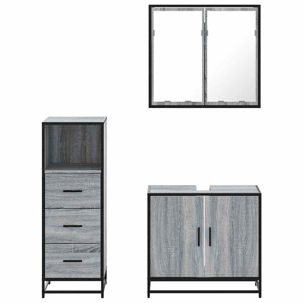 Graues Badmöbel-Set Paraschiv (3-teilig, Sonoma Eiche)