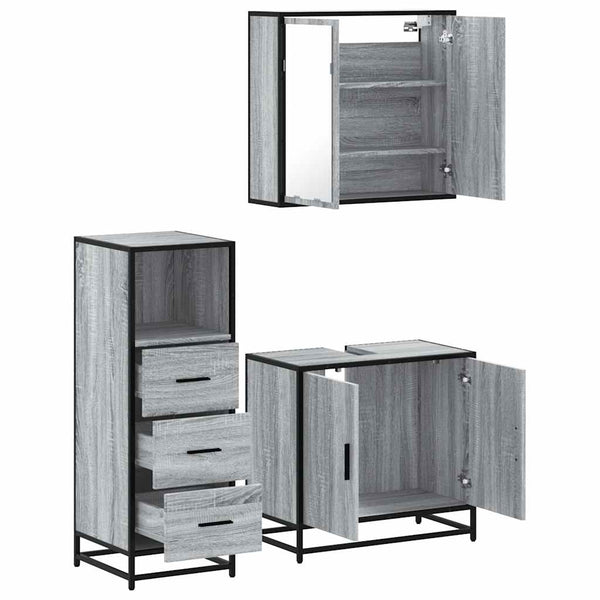 Graues Badmöbel-Set Paraschiv (3-teilig, Sonoma Eiche)
