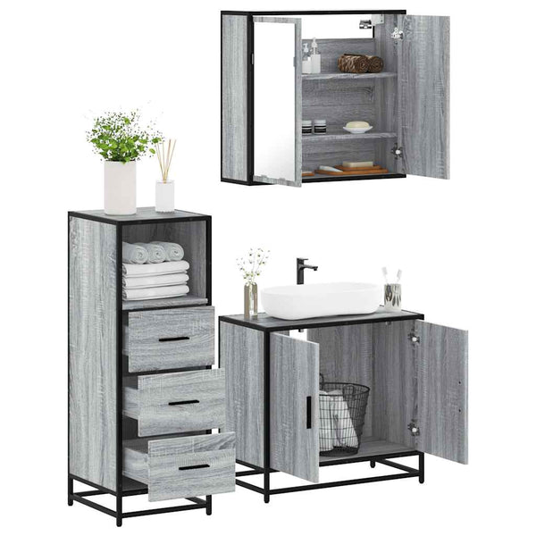 Graues Badmöbel-Set Paraschiv (3-teilig, Sonoma Eiche)