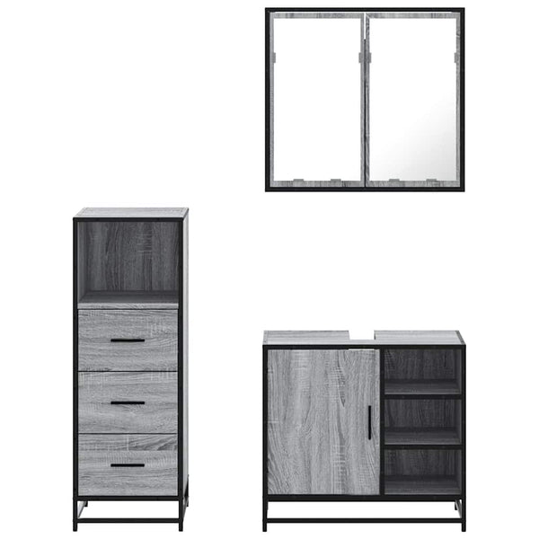 Graues Badmöbel-Set Dagobert 3-teilig (Sonoma-Holz)