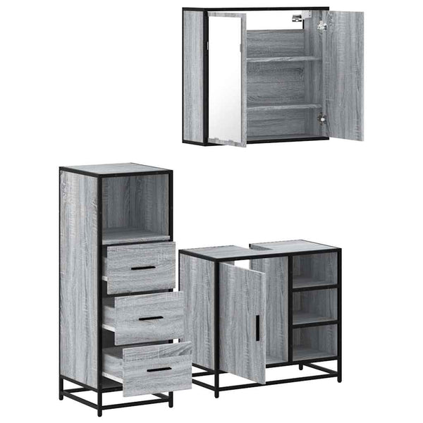 Graues Badmöbel-Set Dagobert 3-teilig (Sonoma-Holz)